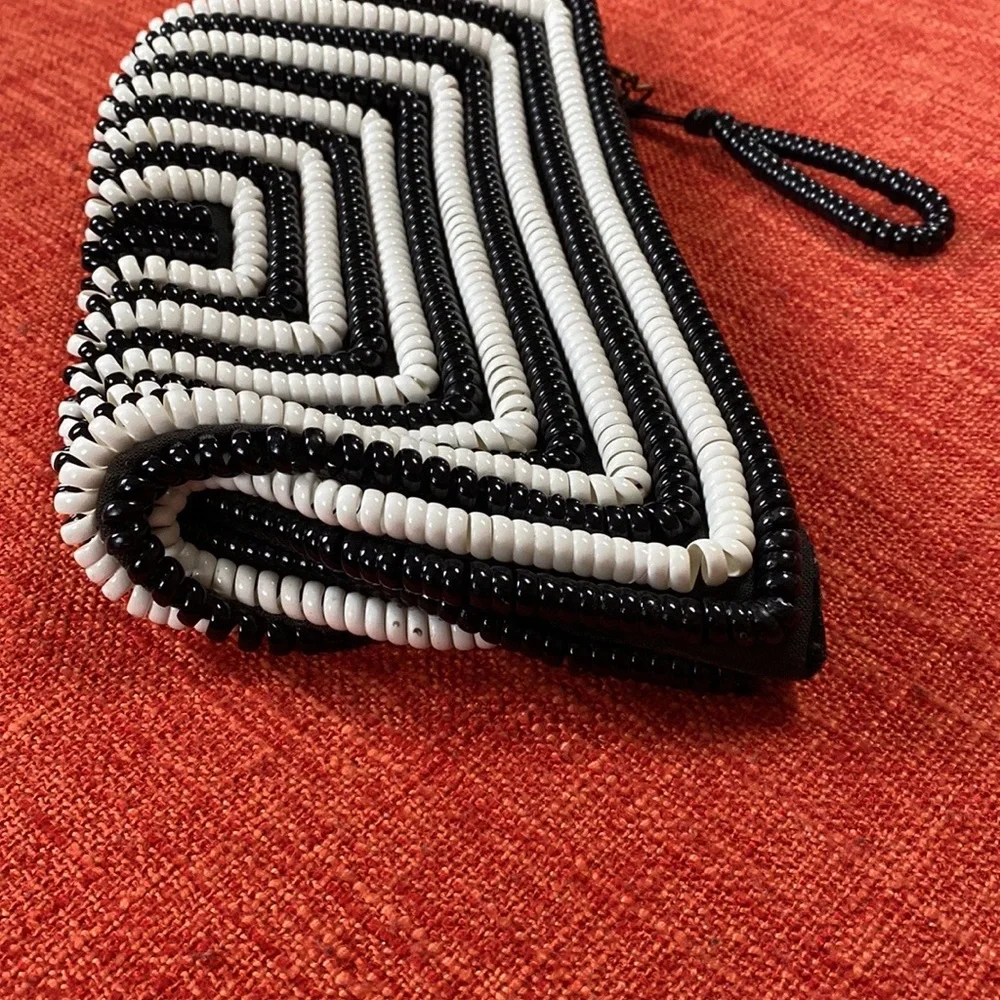 VTG 40’s Black White Stripes Telephone Cord Wire Clutch Bag Purse